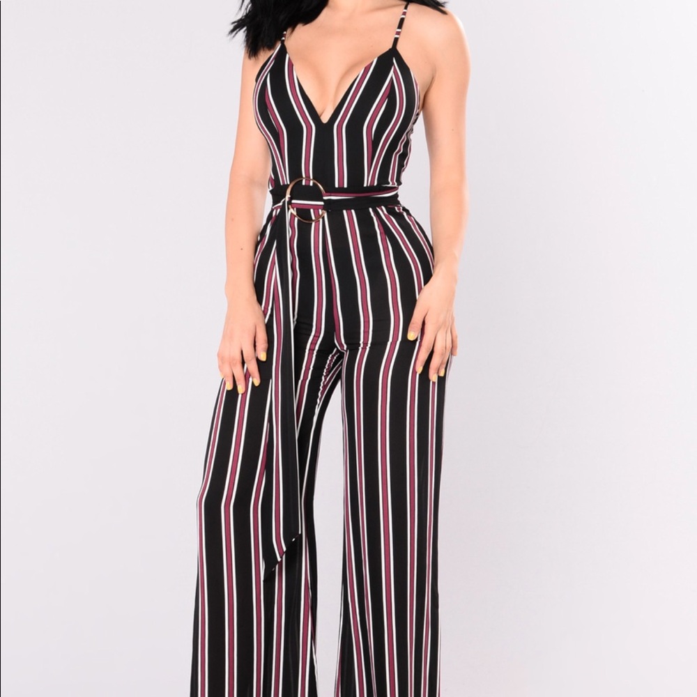 NWT Black & Wine Striped Jumpsuit : Size XL